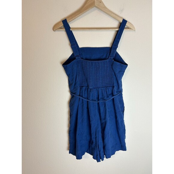 Old Navy Romper Playsuit S Linen Blue Sleeveless Tie Belt Utility Romper - Picture 4 of 7